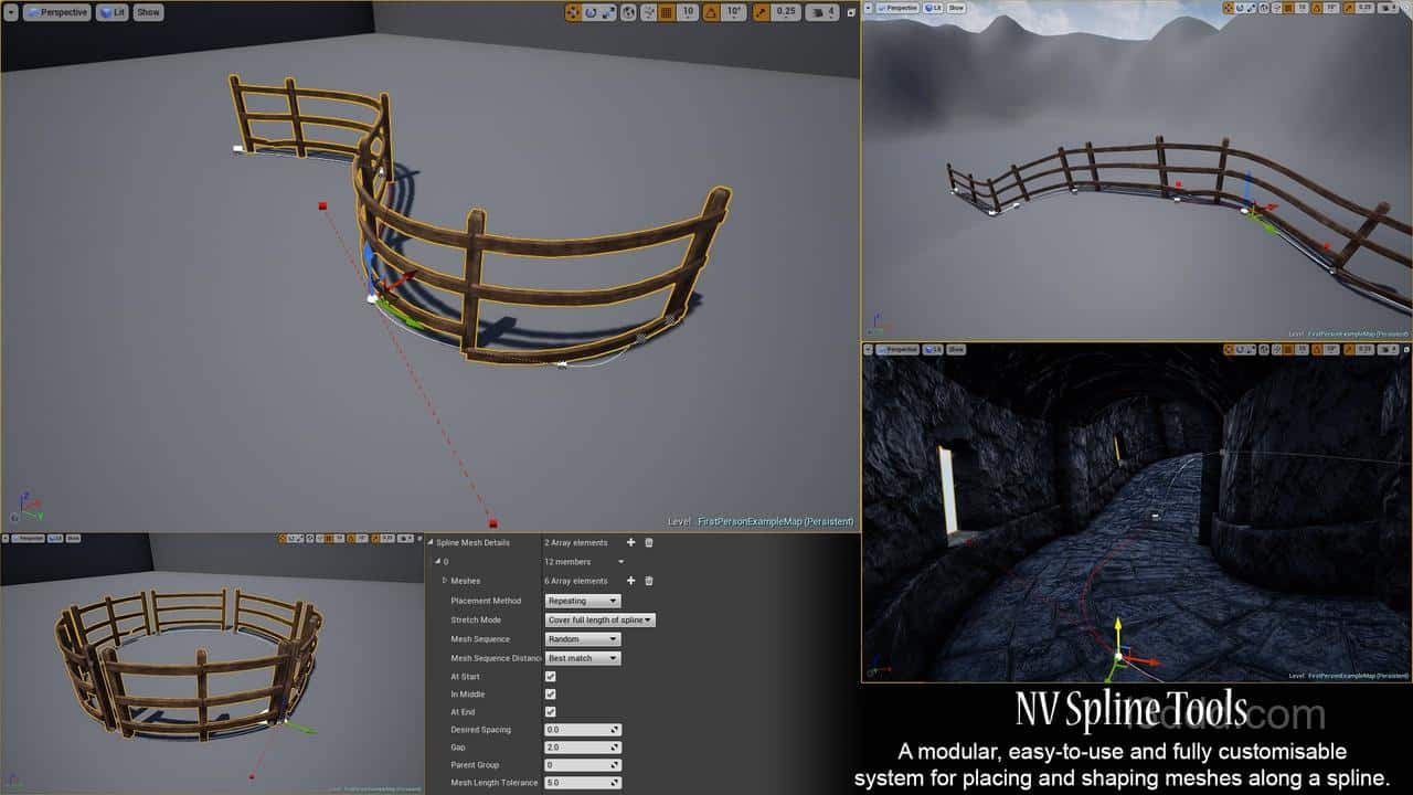 栅栏围栏样条线设施蓝图NV Spline Tools4.26 – 5.6
