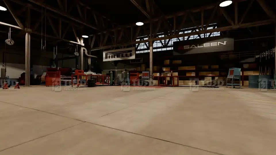 Blender 美式改装车维修车库场景模型