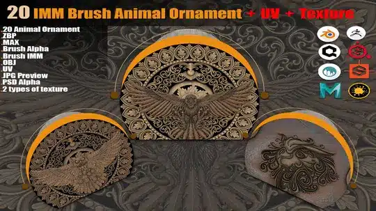 动物装饰 IMM 笔刷与 PBR 纹理合集 – 20 Animal Ornament IMM Brushes & PBR Texture Pack