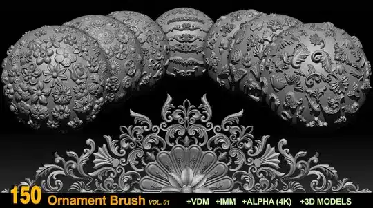 装饰品笔刷和模型 – 150 Ornament Brushes Alphas + 3D Models Vol 01