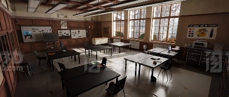 Blender 校园工作室课堂黑板艺术创作场景模型