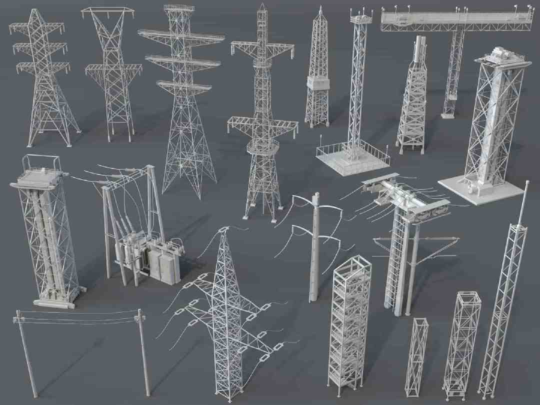 电力塔模型 20 组套装 – Electric Towers Set (20 Pcs)