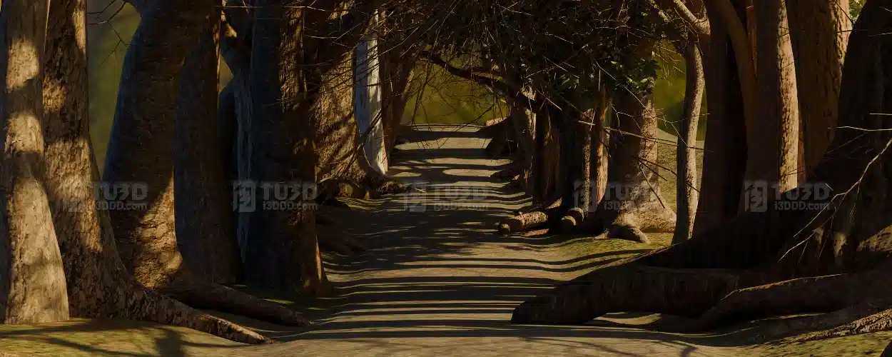 Blender 自然氛围浓郁的林间步道场景