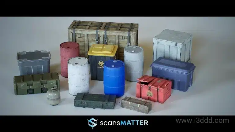 箱子与桶套件 – Crates & Barrels Kit – Game-Ready, Crates & Barrels 3D Assets