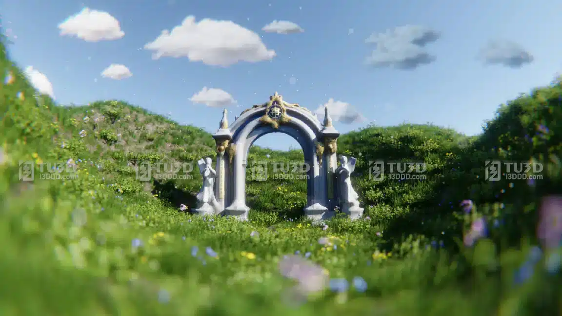 Blender梦幻草地山坡拱门3D场景工程