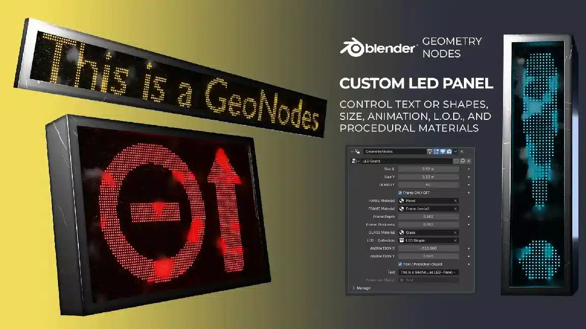 可定制 LED 面板 – Customizable LED Panel (Geometry Nodes)