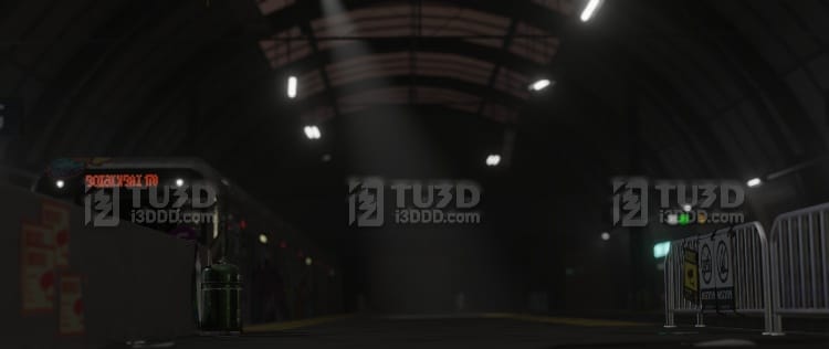 Blender 写实昏暗工业风列车站台地铁站场景