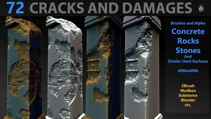 裂缝破损笔刷 – Cracks & Damages 4K Brushes & Alpha Pack