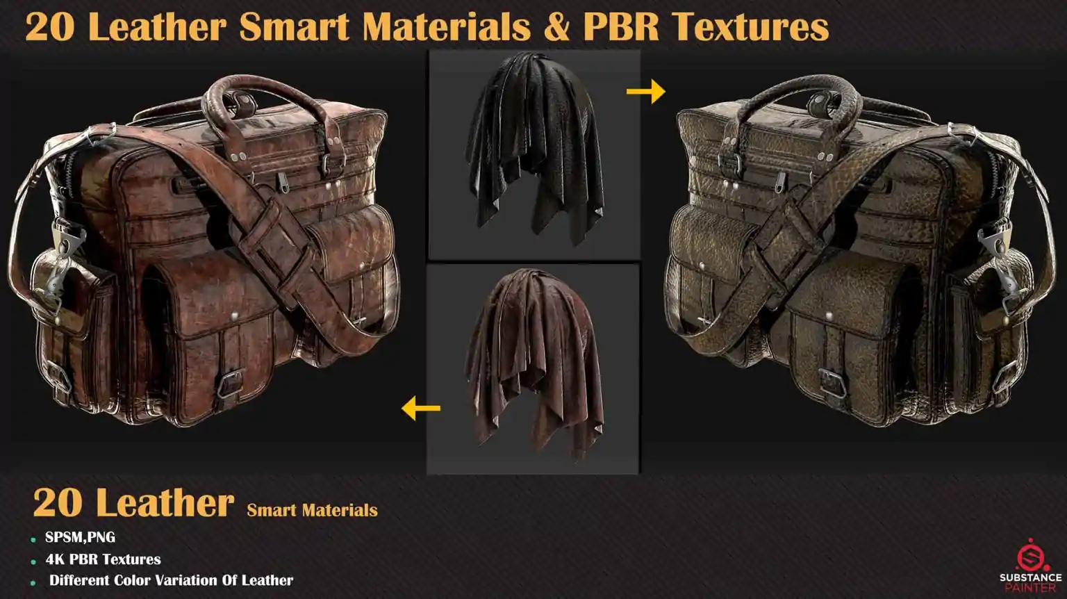 20个皮革智能材质 – 20 Leather Smart Materials + PBR Textures