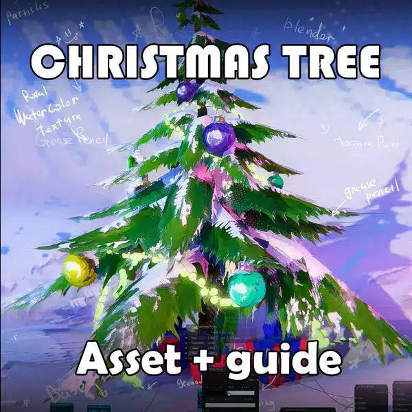 2.5D 圣诞树 – Blender 免费教程与场景，含真实水彩纹理