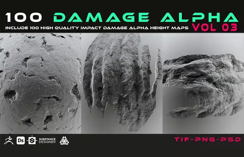 破损笔刷 – 100 Damage Alpha Vol03 + 100 Brushes