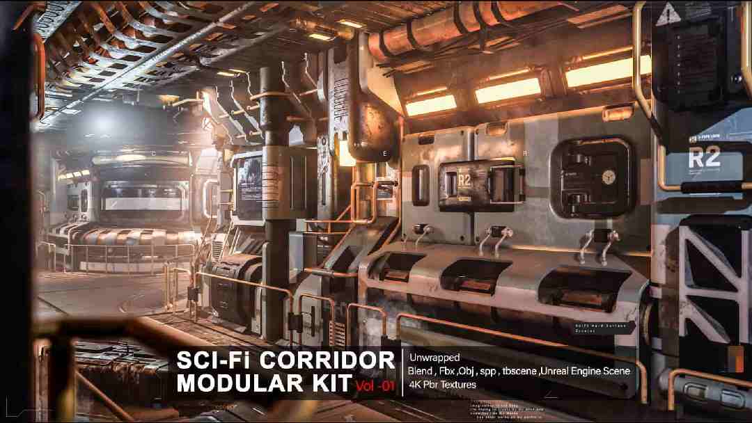 科幻走廊模块化套件 第 1 卷 – Sci-Fi Corridor Modular Kit Vol.01