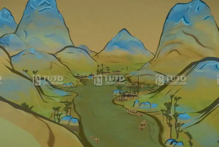 Blender中国风水墨山水画3D素材