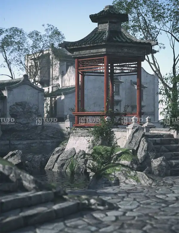 Blender中国古风亭台楼阁庭院5组场景