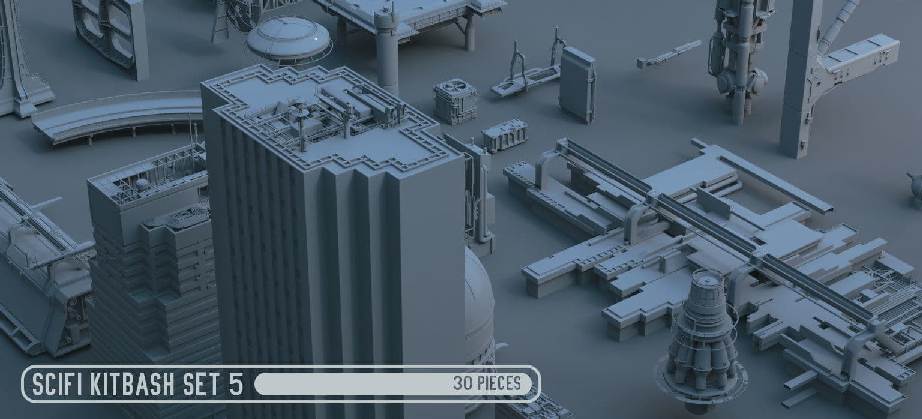 科幻场景组件套装 5 – Sci-Fi Dressing Kitbash Set 05