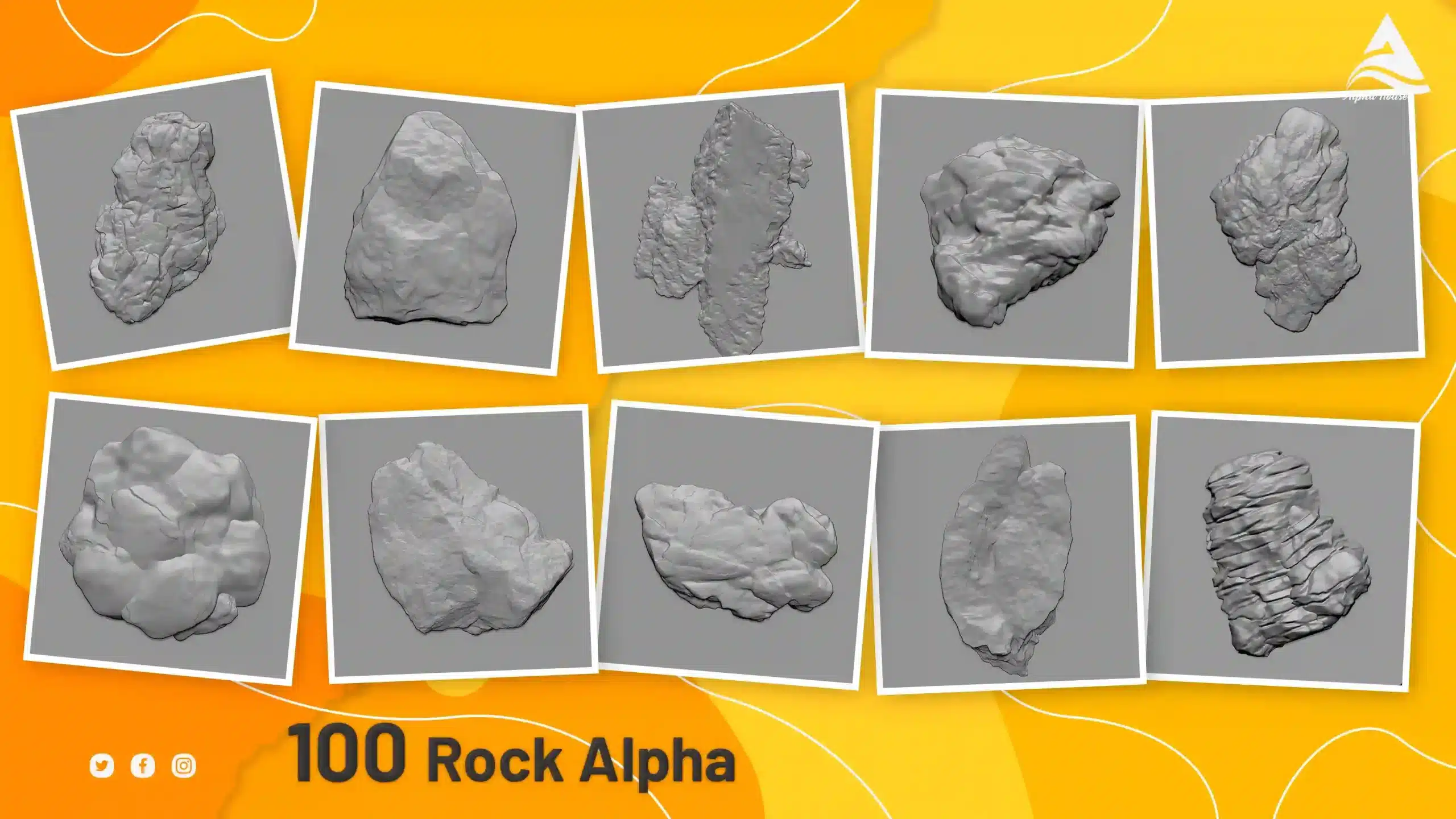 100 款岩石 Alpha 笔刷 – 100 Rock Alphas