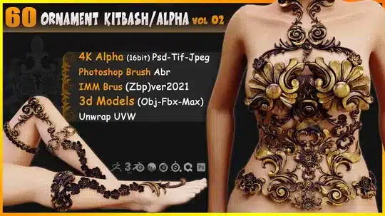 60 款装饰元素套件 – 60 Ornament Kitbash / Alpha / 3D Models / IMM Vol 02