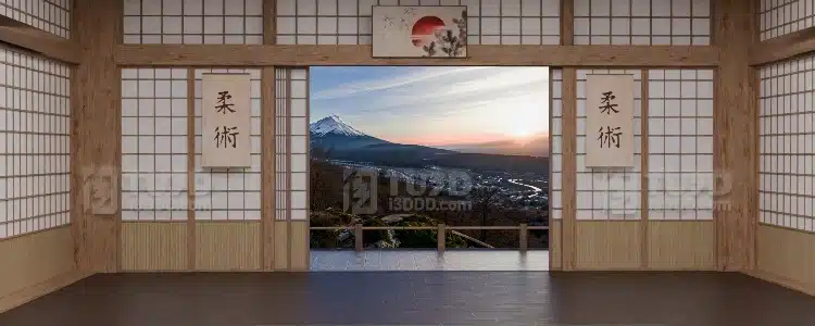Blender 日式富士山观景窗古风武道馆