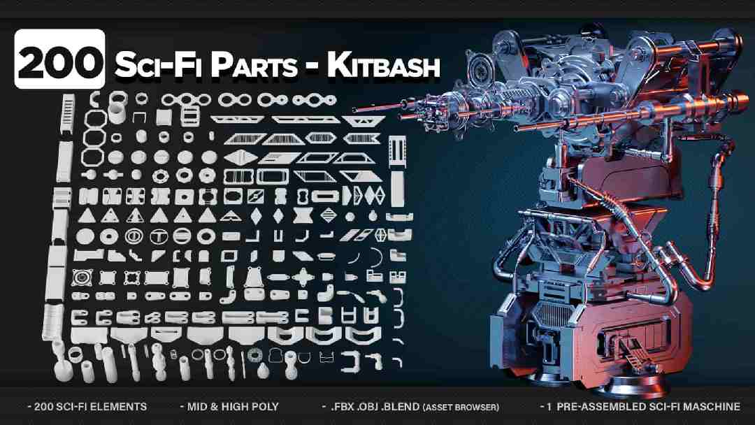 200 组科幻零件素材包 第 5 卷 – 200 Sci-Fi Parts Kitbash Vol.05