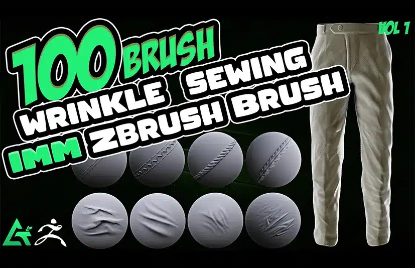 布料笔刷 – 100 Fabric Brushes for ZBrush – Tension Seam Compression Folds Stitches