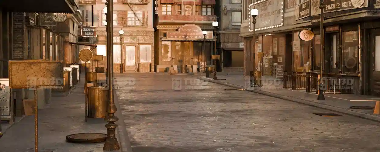 Blender 复古西部老街招牌怀旧街区场景模型