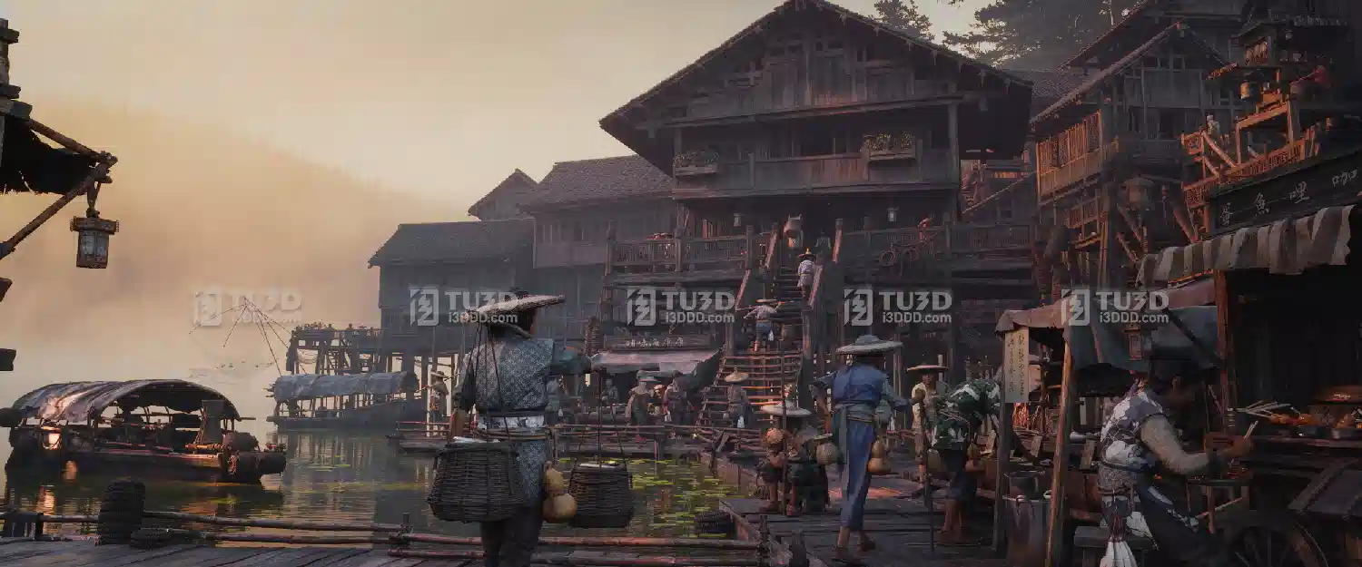 Blender中国风渔村3D模型（多格式）