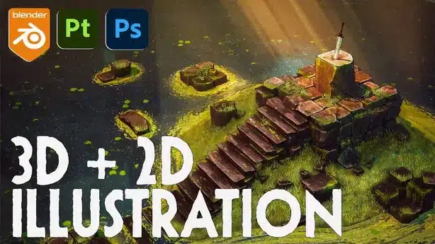 石中剑风格化插画 – Stylized Sword in Stone Illustration