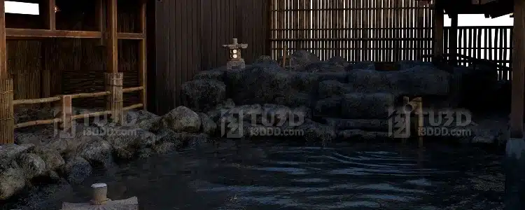 Blender 日式古风温泉庭院场景模型