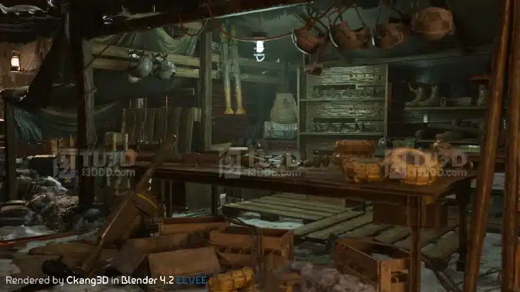 Blender 废土风格雪地集市场景模型