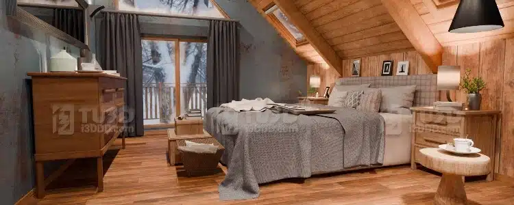 Blender 北欧风雪景阁楼卧室场景