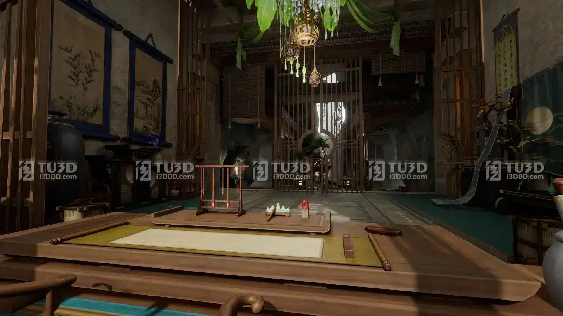 Blender古风深山洞庭房屋山水3D场景