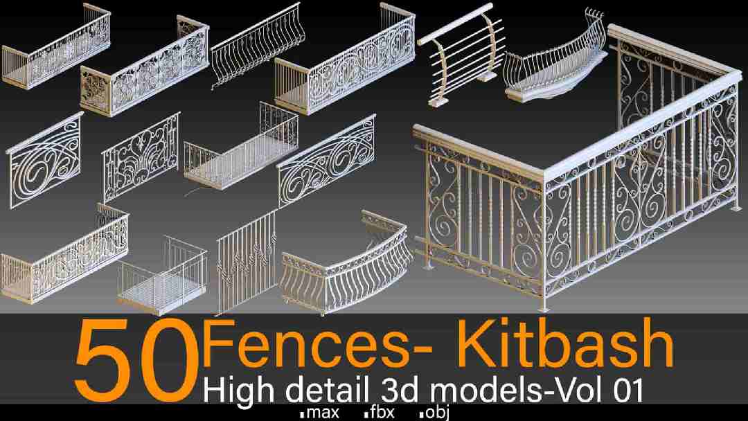 50 种围栏模型合集第 1 卷（高细节）- 50 Fences Vol.01 (High Detail)