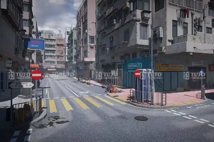 Blender现代港风香港街道日景场景