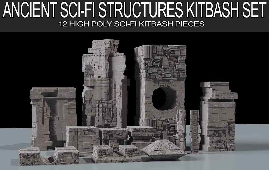远古科幻套件模型 – Ancient Sci-Fi Kitbash 3D Assets