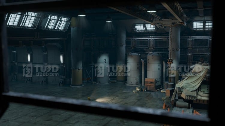 Blender 科幻军事坦克维修车间场景模型