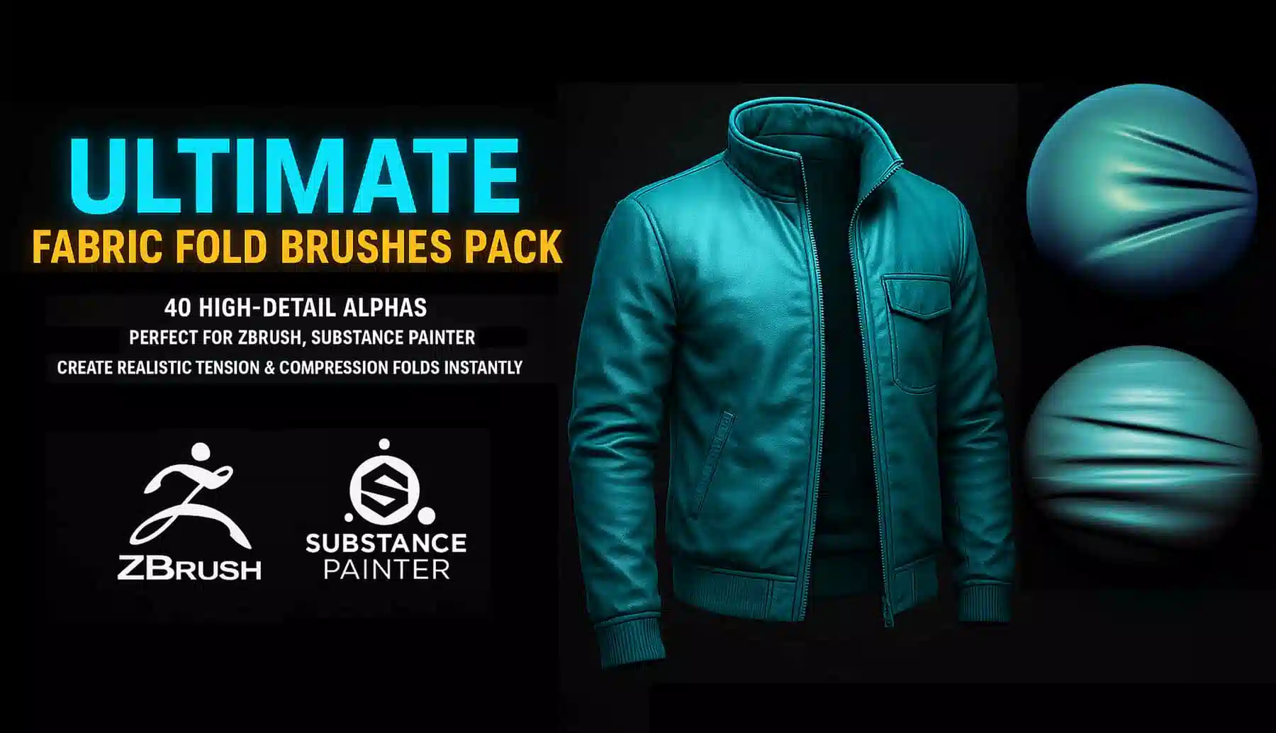 40 种布料笔刷 – 张力与压缩褶皱 – 40 Fabric Brushes – Tension & Compression Folds