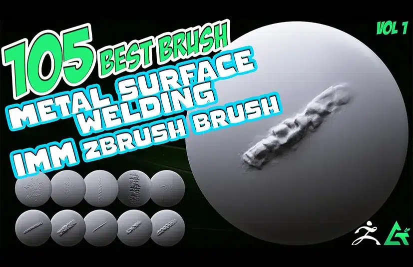 ZB 笔刷包 – 105 ZBrush Mega Brushes – Metal Welding Scratches Damage IMM