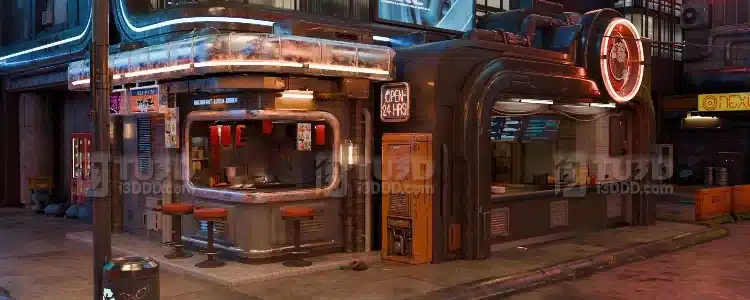 Blender 赛博朋克街头场景模型