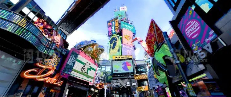 Blender 赛博朋克霓虹商业街多彩广告牌场景模型