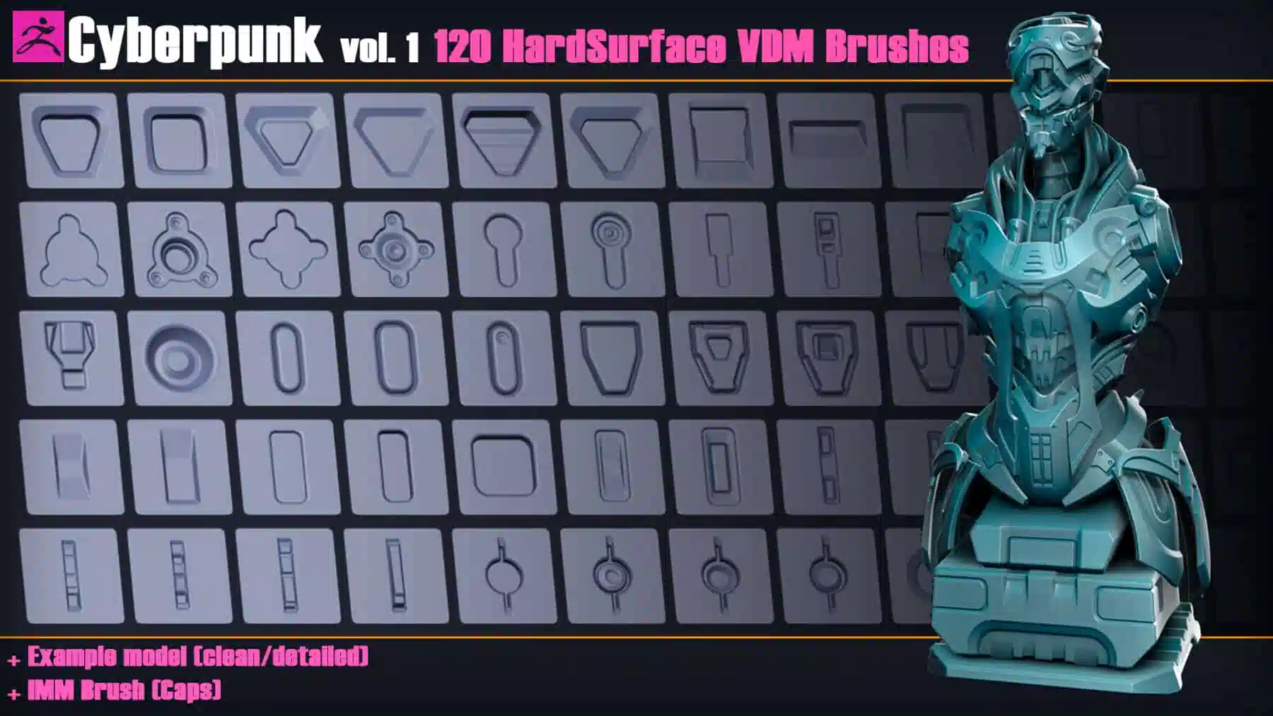 赛博朋克硬表面 VDM 笔刷 Vol.1 – Cyberpunk Vol.1 120 Hard Surface VDM Brushes for ZBrush