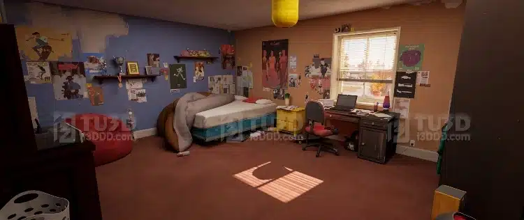 Blender 美式复古青少年卧室场景模型