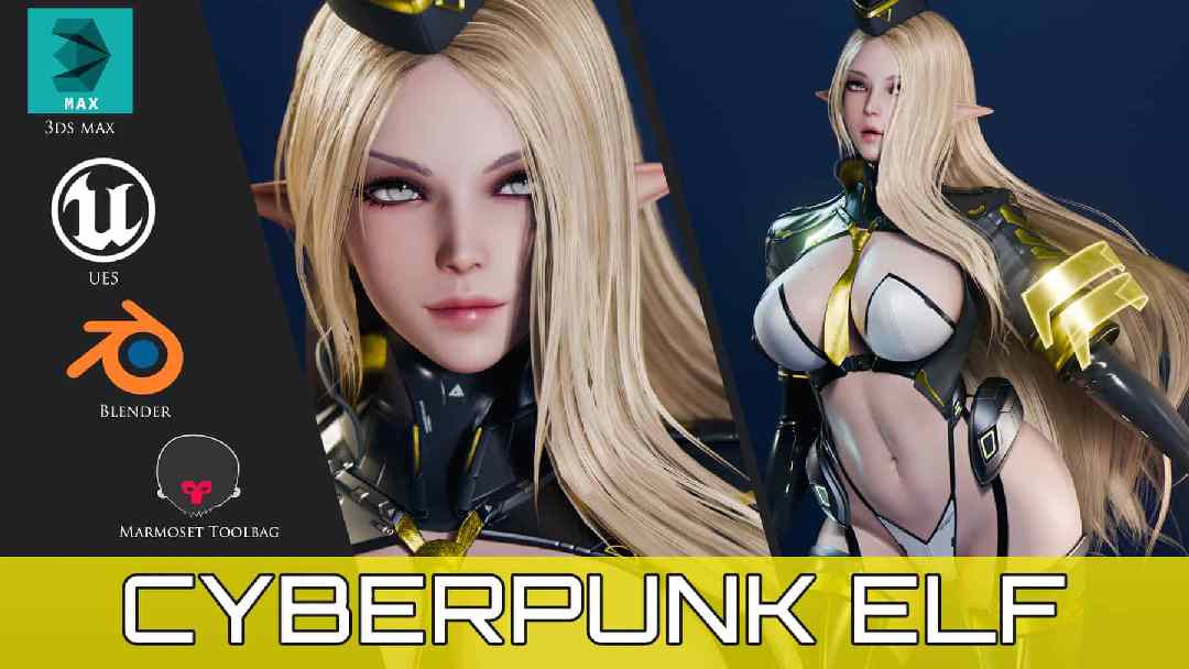 赛博朋克精灵角色（游戏就绪）- Cyberpunk Elf (Game Ready)
