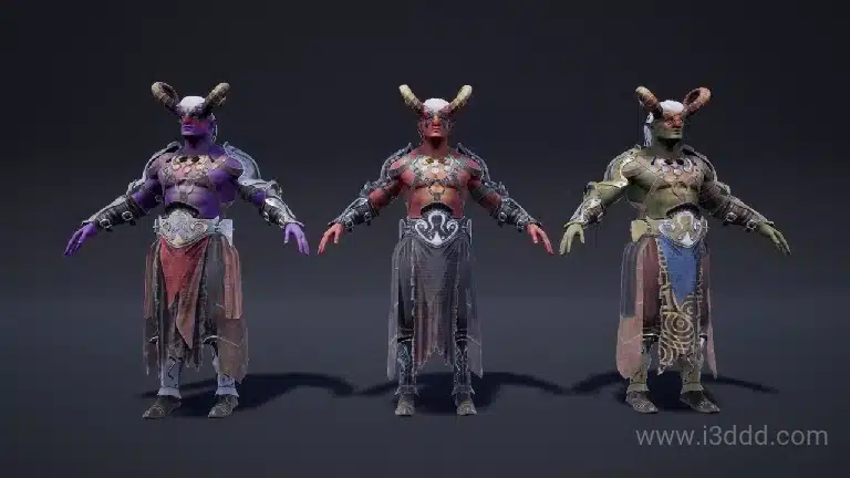 牛角恶魔战士人物脸部动画长矛模型 – Fantasy Hero