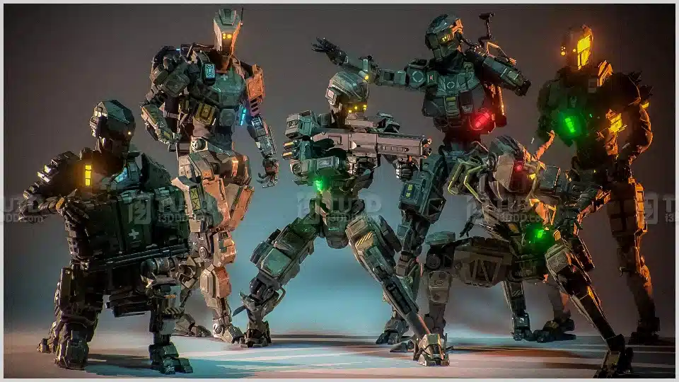 Blender 科幻战术机甲小队角色绑定模型