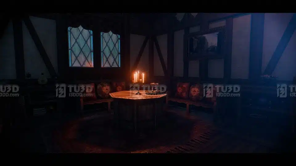 Blender 中世纪烛光暖调会客厅场景模型