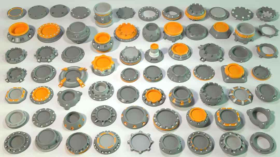 工业 Kitbash 资源包 第 3 卷 70 个部件 – Industrial Kitbash Vol.3 (70 Pcs)