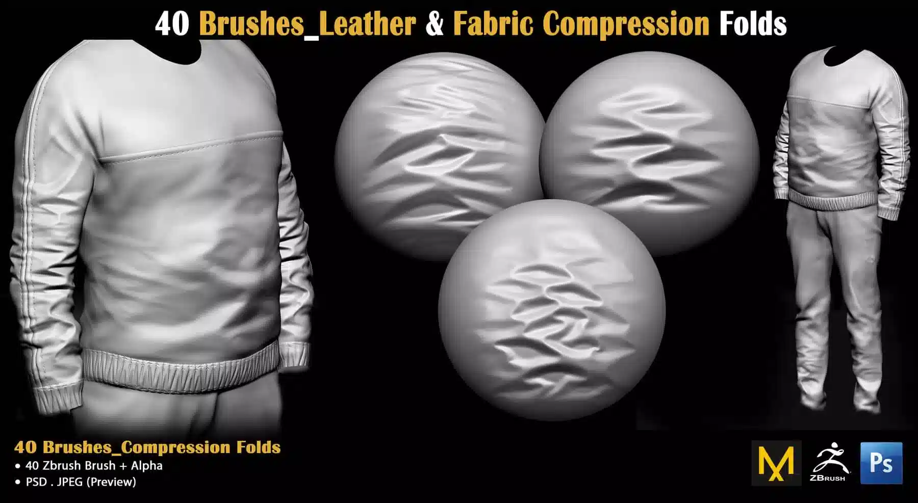 40 款皮革 & 布料褶皱笔刷套装 – 40 Leather & Fabric Compression Folds Brushes