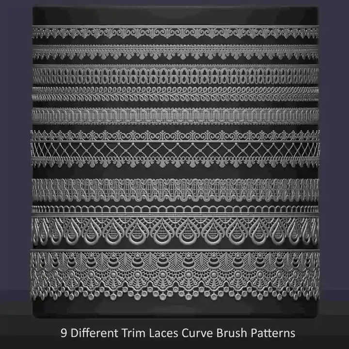 9 款蕾丝花边多功能笔刷 – 9 Lace Trim Multi Brushes for ZBrush