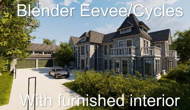 豪华别墅 3D 模型资源包 2021 – Large Mansion 2021 Blender Eevee And Cycles
