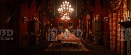 Blender 复古欧式奢华餐厅场景模型